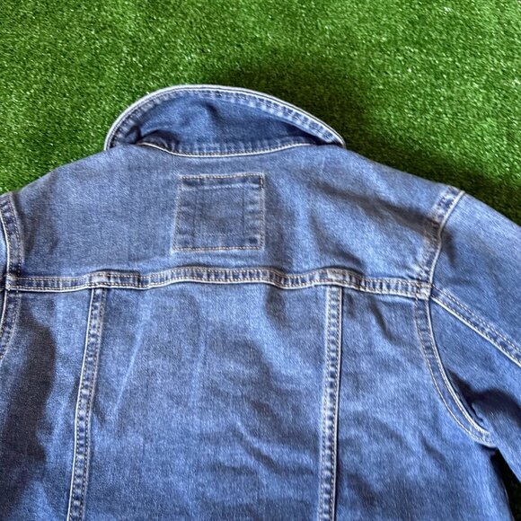 SO Raw Hem Classic Trucker Denim Blue Jeans Timeless Jacket Size L (10/12) - Picture 12 of 12